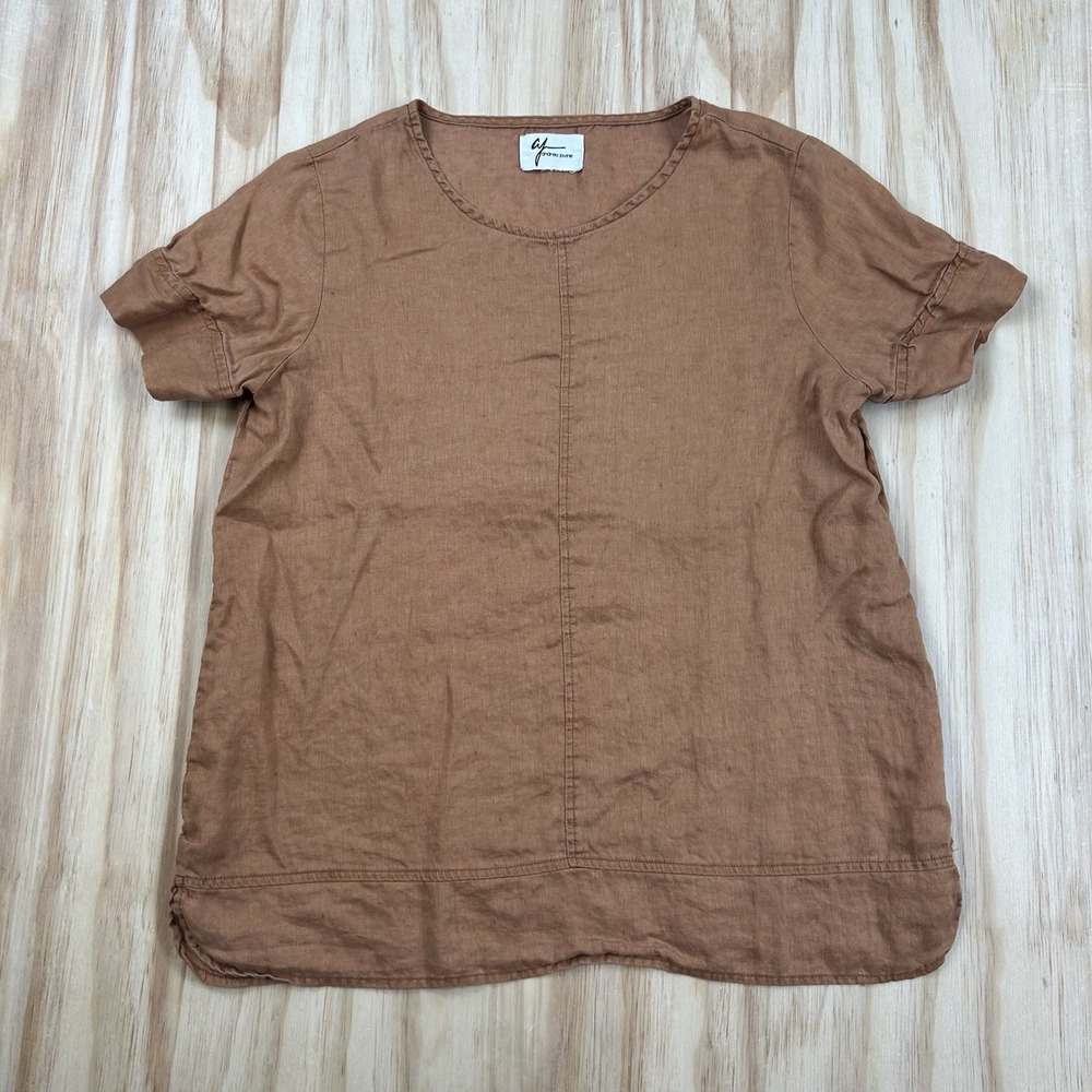 Andrea Jovine Women's Linen Shirt Medium Terracotta Brown Short Sleeve